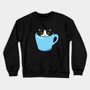 Cute tuxedo cat sitting in a cup Crewneck Sweatshirt